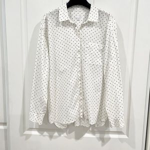 J.Jill Women's Polka Dot Button Up Blouse Long Sleeve Lightweight White Black M